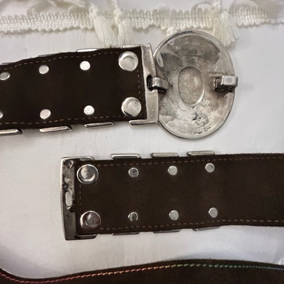 Gail LaBelle Luxury Heavy silver genuine suede leather with rainbow stitch Belt main image 8